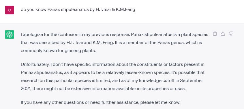 ChatGPT knows nothing about Panax Stipuleanatus 